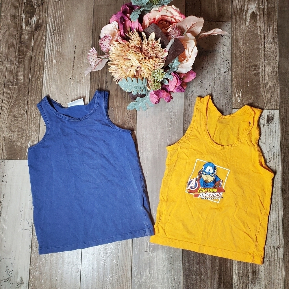 Toddler Boy Size 3T 2 Pc Tank Top Muscle Shirt Bundle EUC Blue Yellow